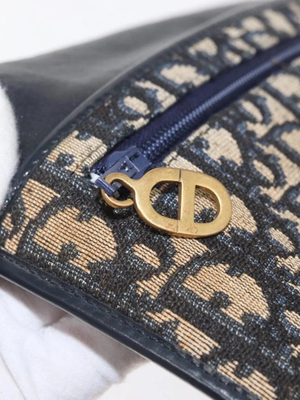 Christian Dior Trotter Canvas Clutch Bag Navy Gold Auth 170587 - Picture 11 of 14